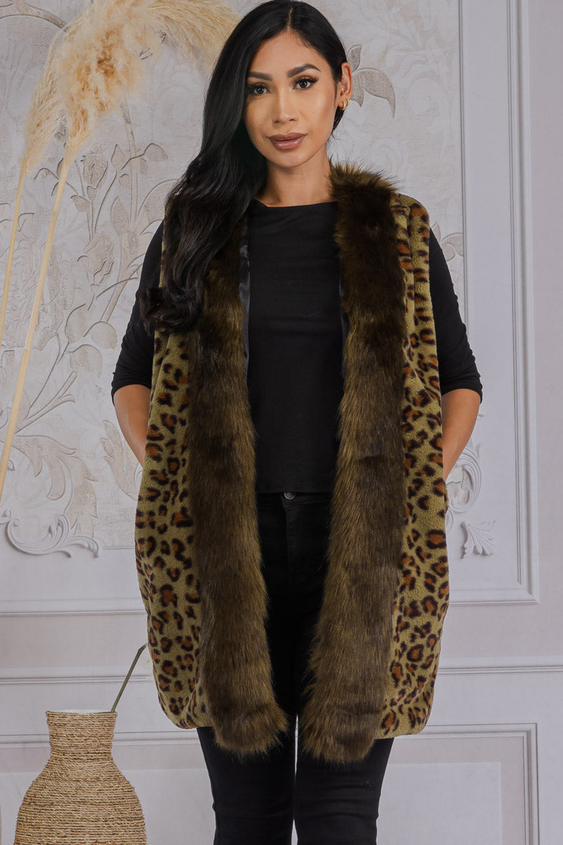 MS0198 - LEOPARD FAUX FUR TRIM VEST