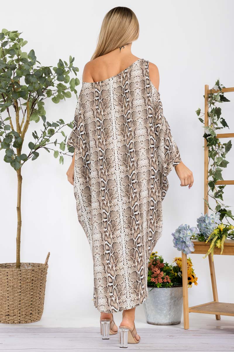 HH735X-SNAKE - Cold Shoulder Cover Up Dress