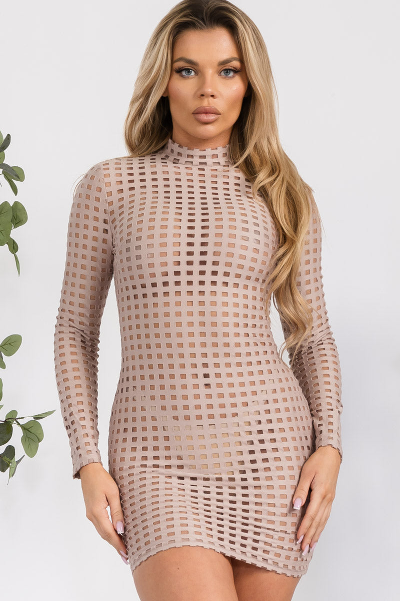 CD20864 - SQUARE MESH BODYCON MINI DRESS