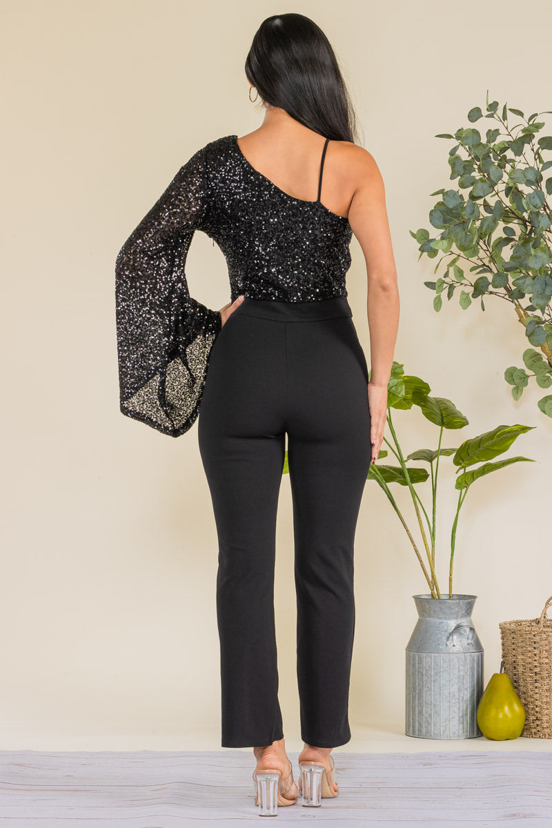 HH742R-SEQUIN - SEQUIN TOP JUMPSUIT