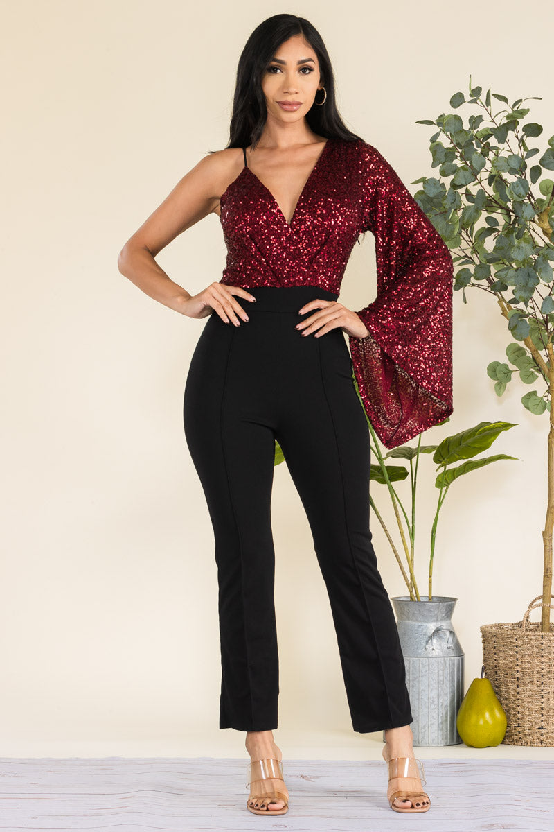 HH742R-SEQUIN - SEQUIN TOP JUMPSUIT