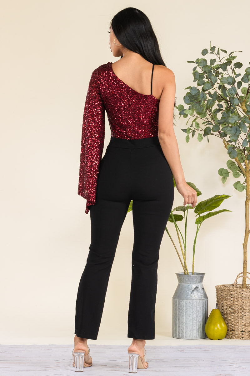 HH742R-SEQUIN - SEQUIN TOP JUMPSUIT