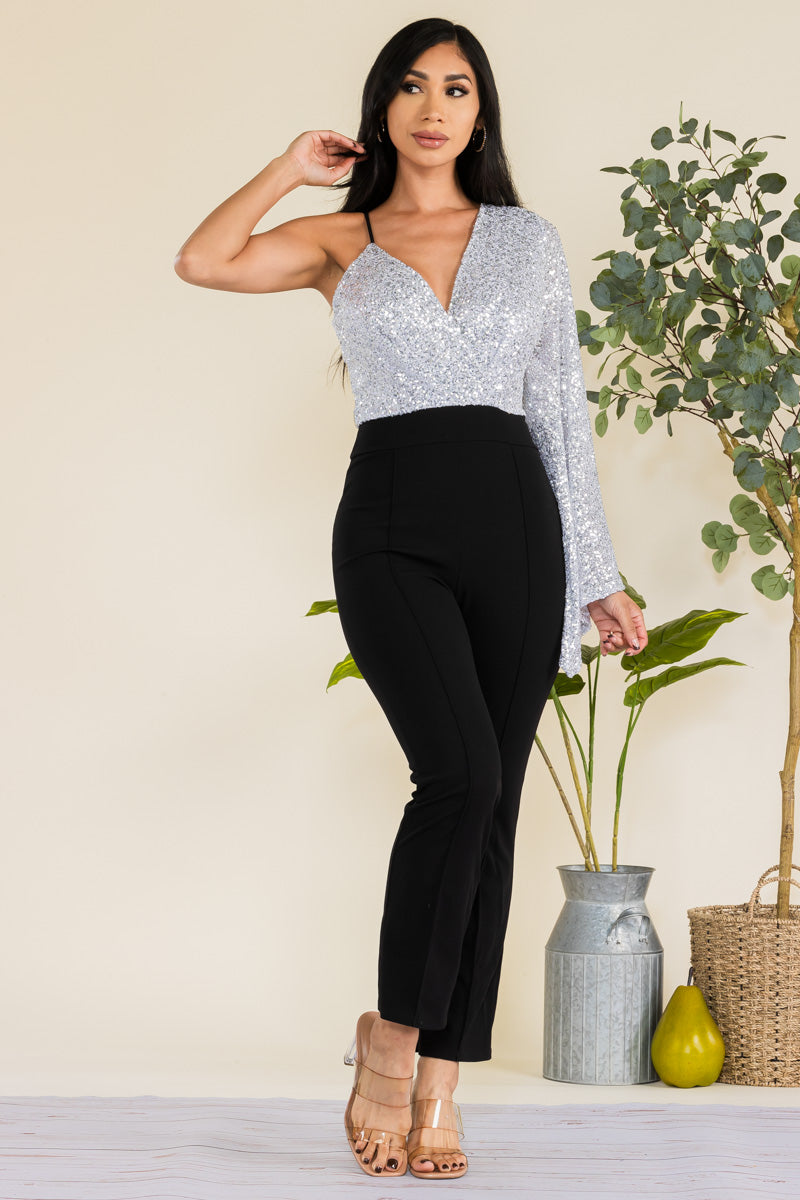 HH742R-SEQUIN - SEQUIN TOP JUMPSUIT