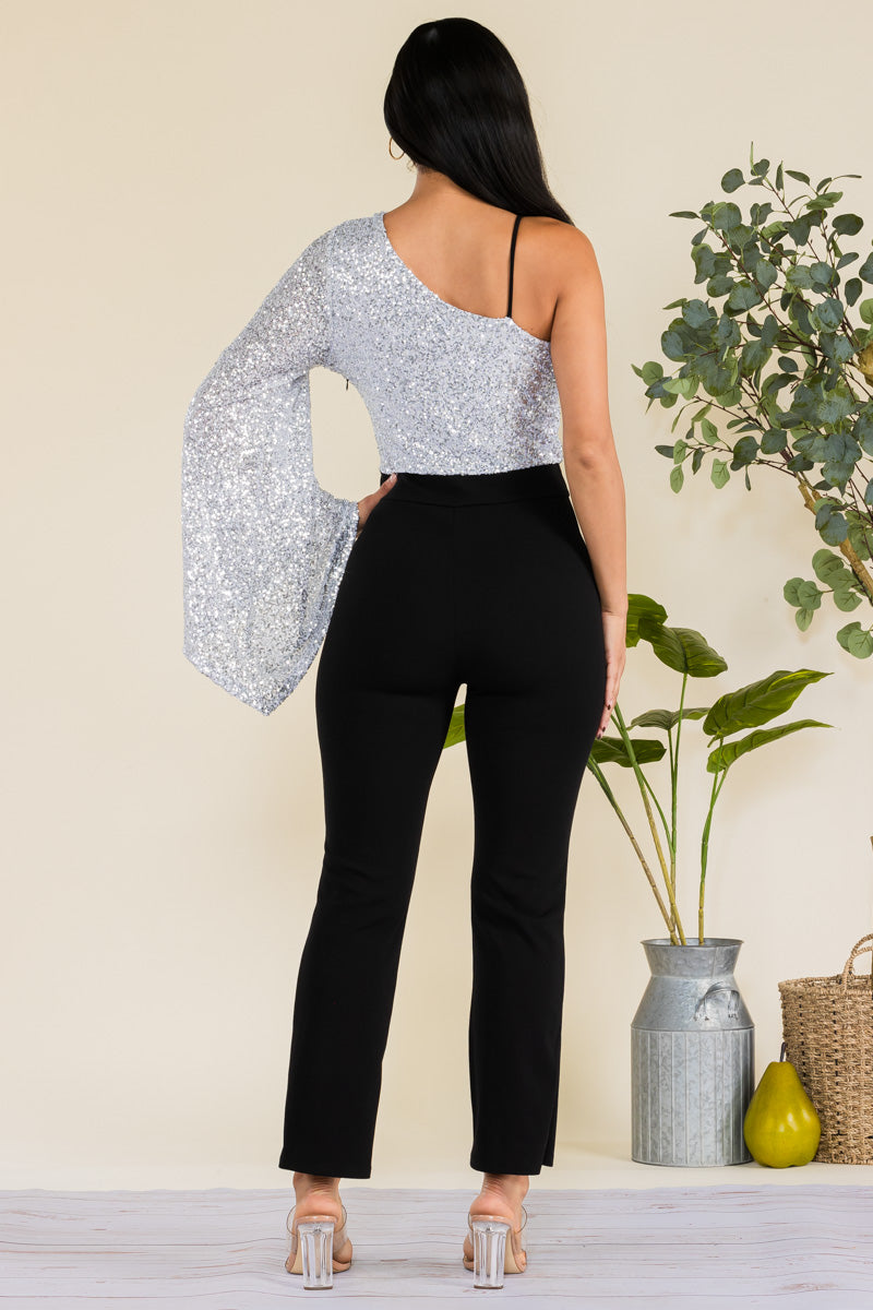 HH742R-SEQUIN - SEQUIN TOP JUMPSUIT