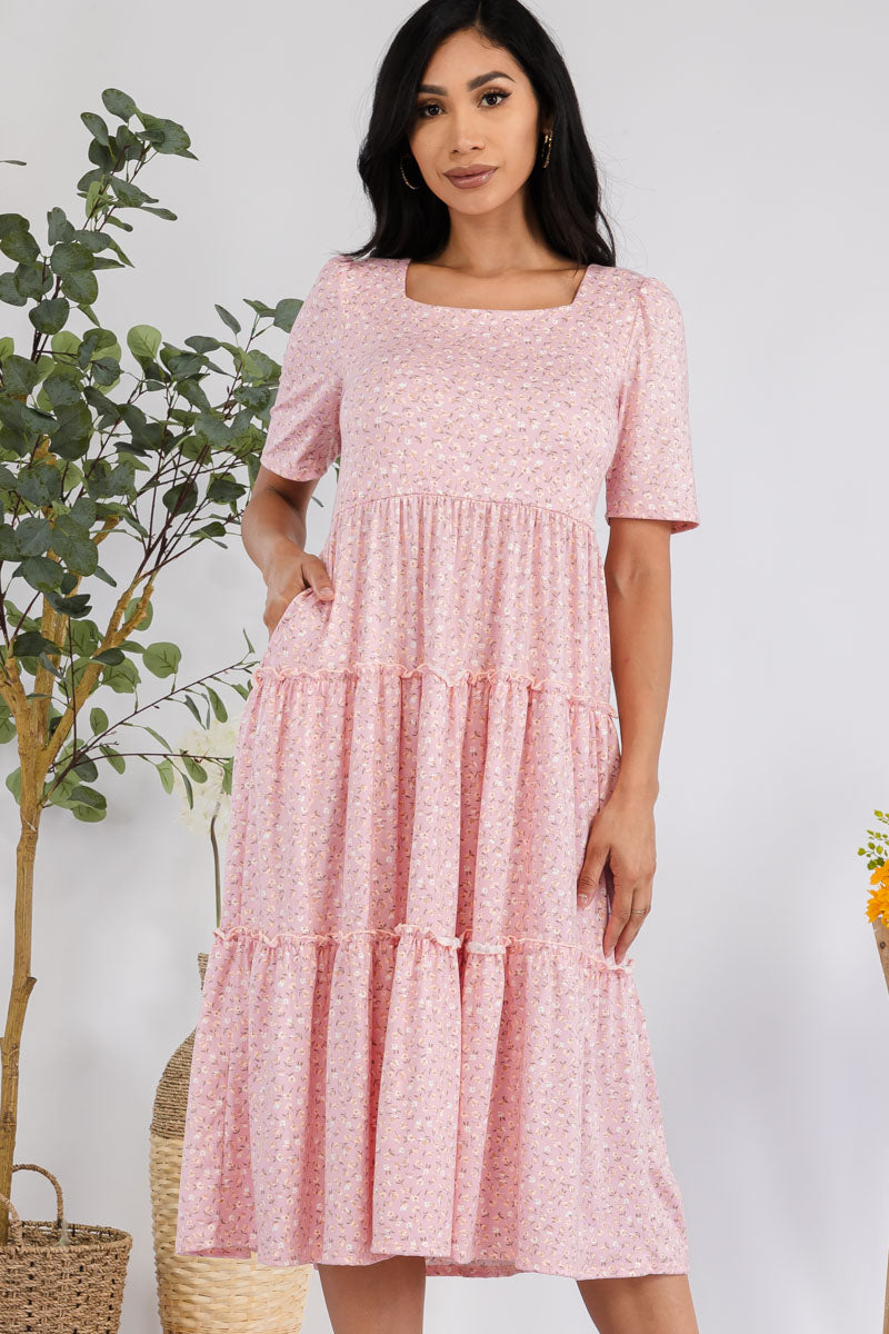 JR778X-DITSYFLOWER - PUFF SLEEVE MIDI COCKTAIL DRESS