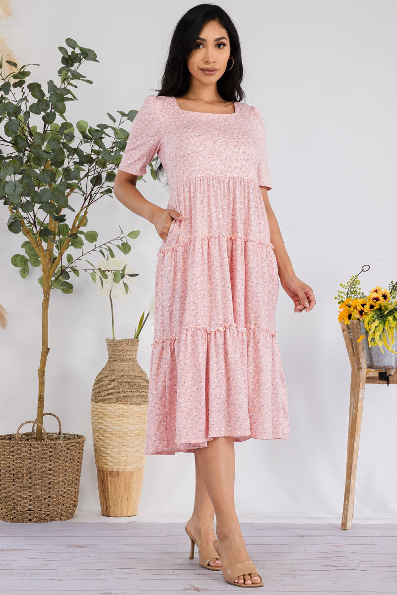 JR778X-DITSYFLOWER - PUFF SLEEVE MIDI COCKTAIL DRESS