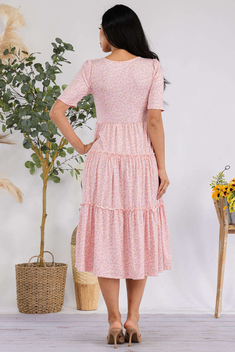 JR778R-DITSYFLOWER - PUFF SLEEVE MIDI COCKTAIL DRESS