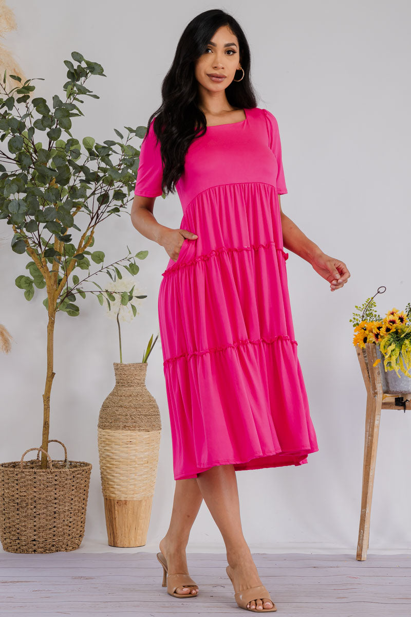 JR778X-SOLID - Drop Waist Midi Dress