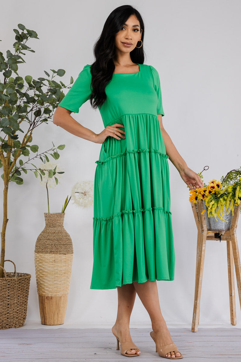 JR778X-SOLID - Drop Waist Midi Dress