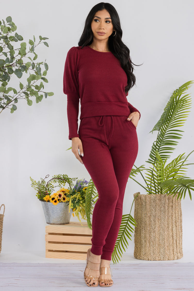 HH668R-SOLID - 2 PC Top and Jogger Set