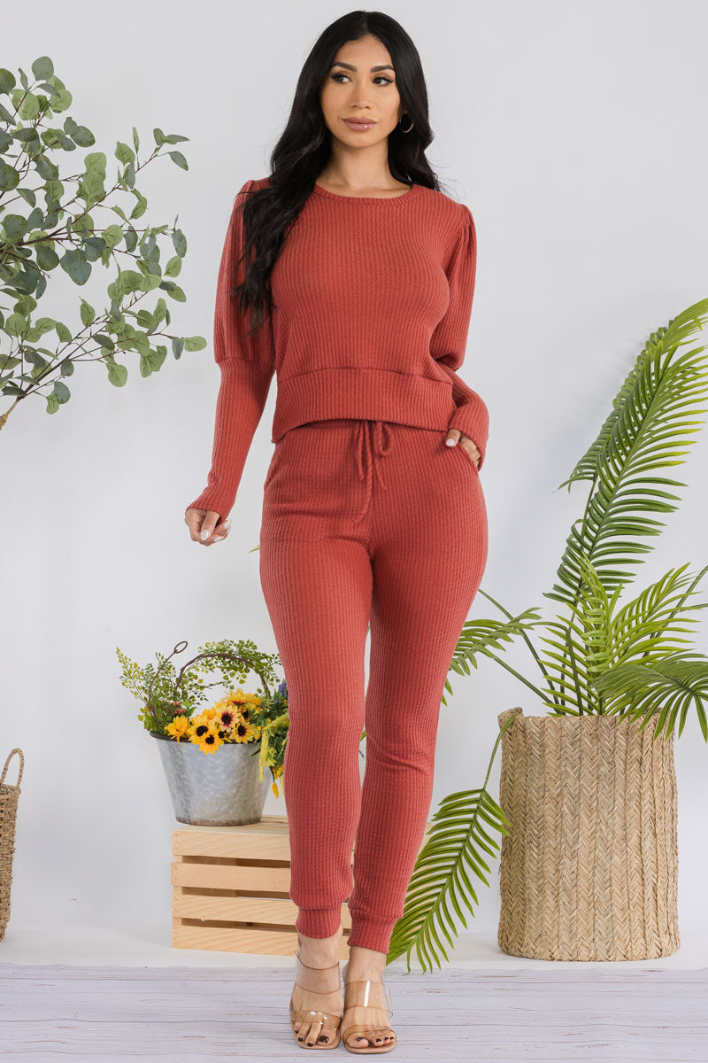 HH668R-SOLID - 2 PC Top and Jogger Set