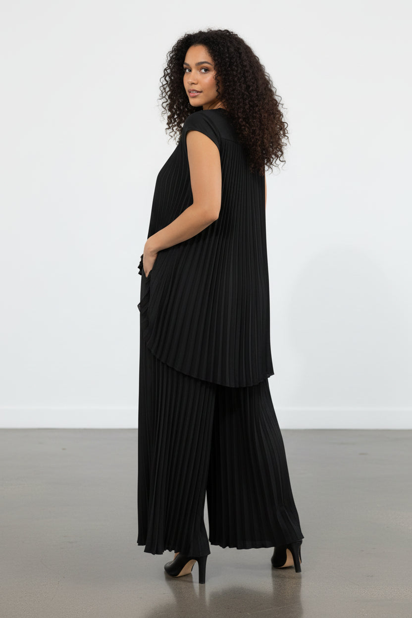 S25639-R 2PCS PLEATED TOP PANTS SET