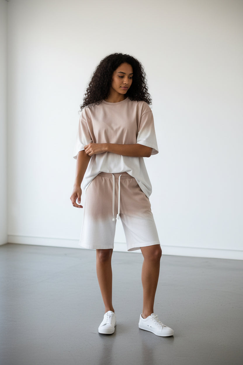 2541X Plus Size  Unisex Gradient Lounge Set - T-Shirt & Shorts