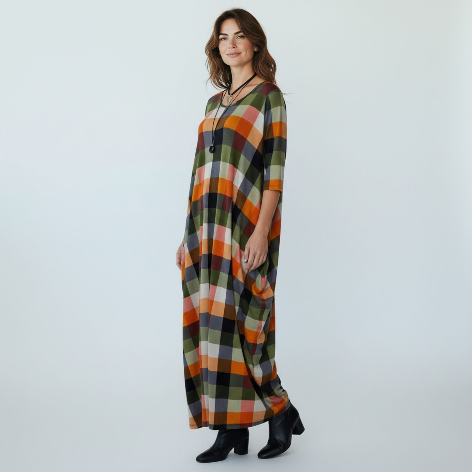 HH645X-P3 Plus Size Printed Relaxed Fit Draped Maxi Dress