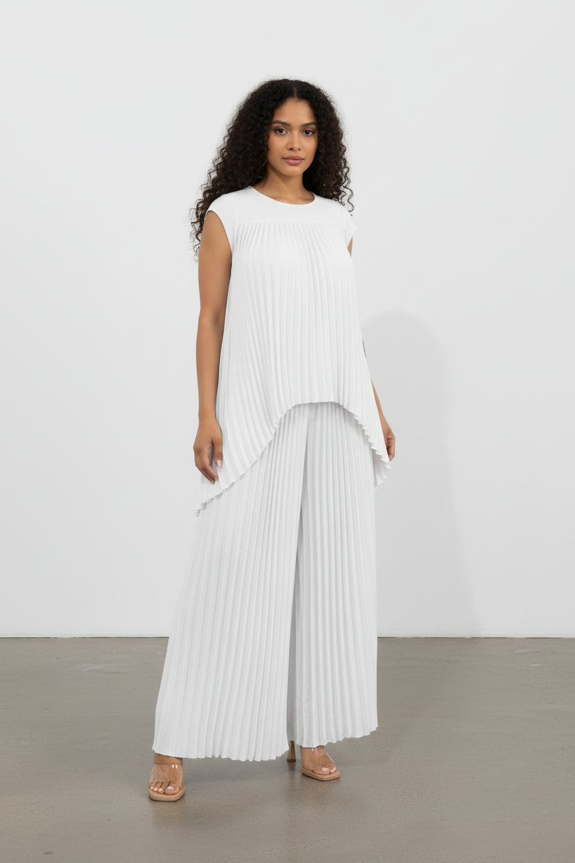 S25639-R 2PCS PLEATED TOP PANTS SET