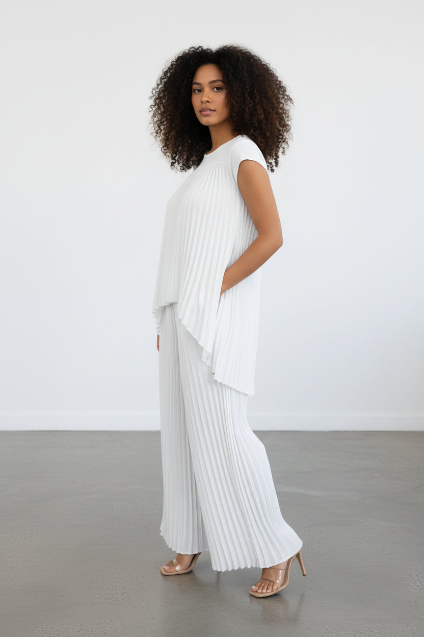 S25639-R 2PCS PLEATED TOP PANTS SET