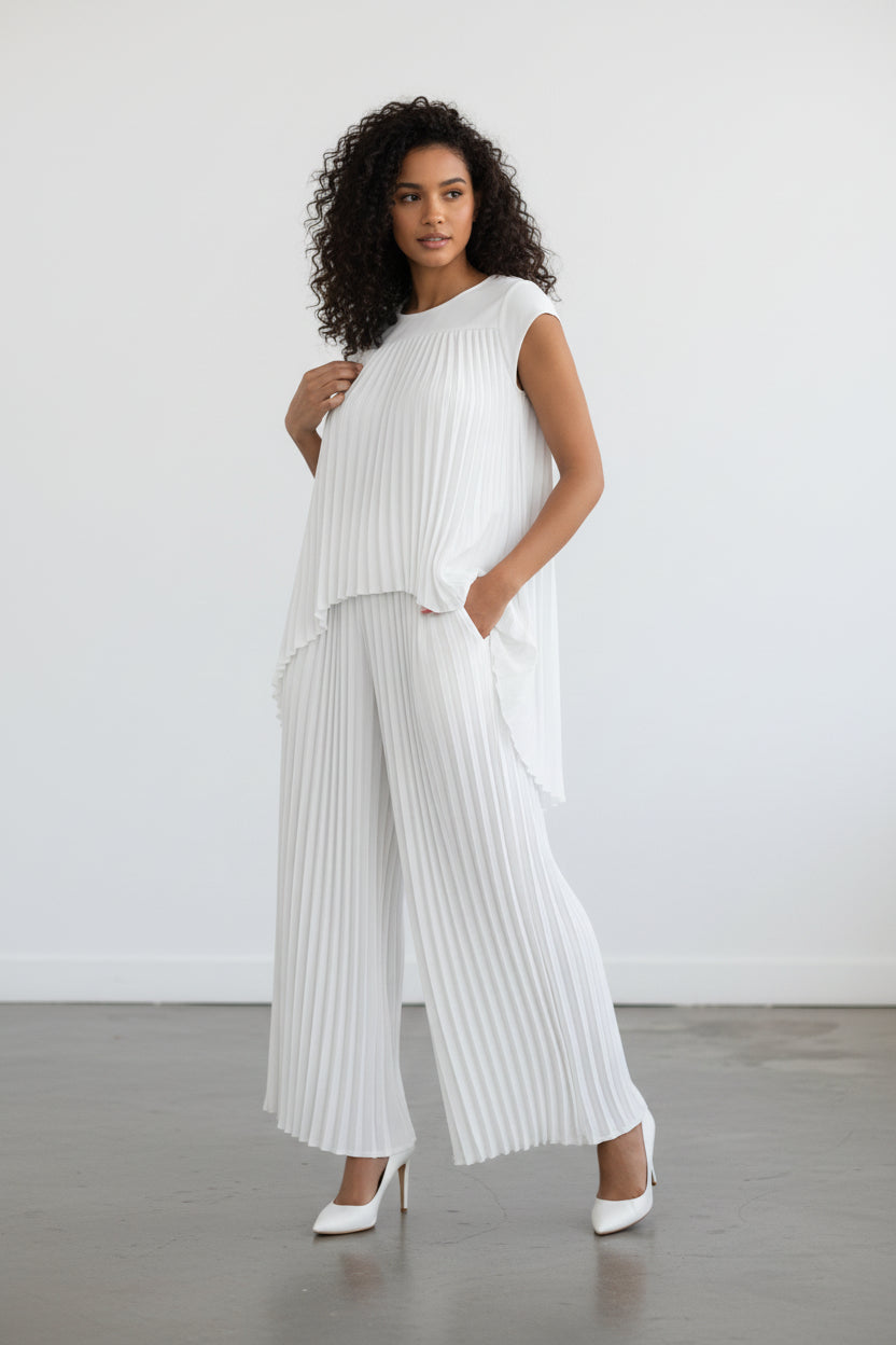 S25639-R 2PCS PLEATED TOP PANTS SET