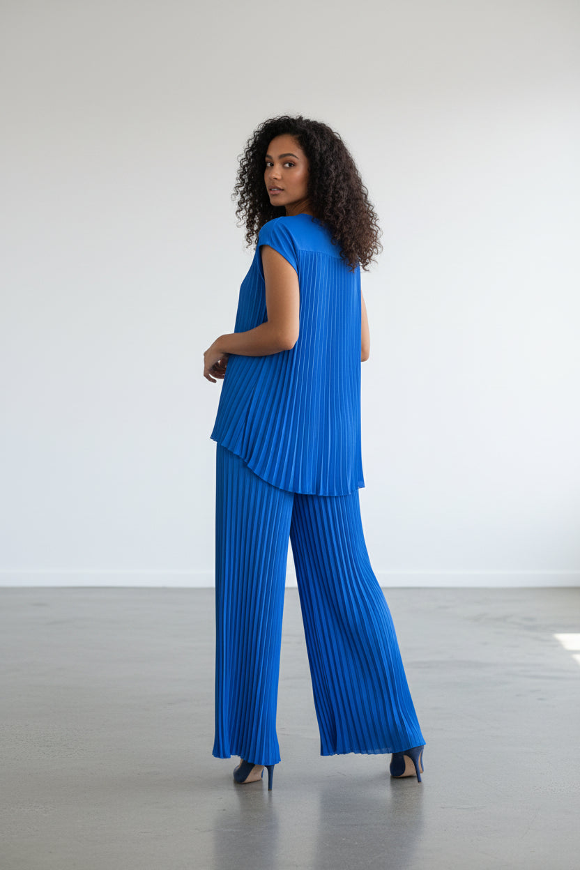 S25639-R 2PCS PLEATED TOP PANTS SET