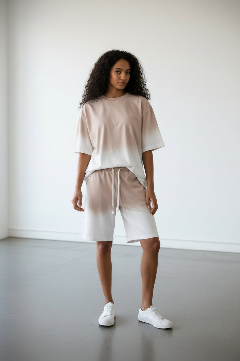 2541X Plus Size  Unisex Gradient Lounge Set - T-Shirt & Shorts