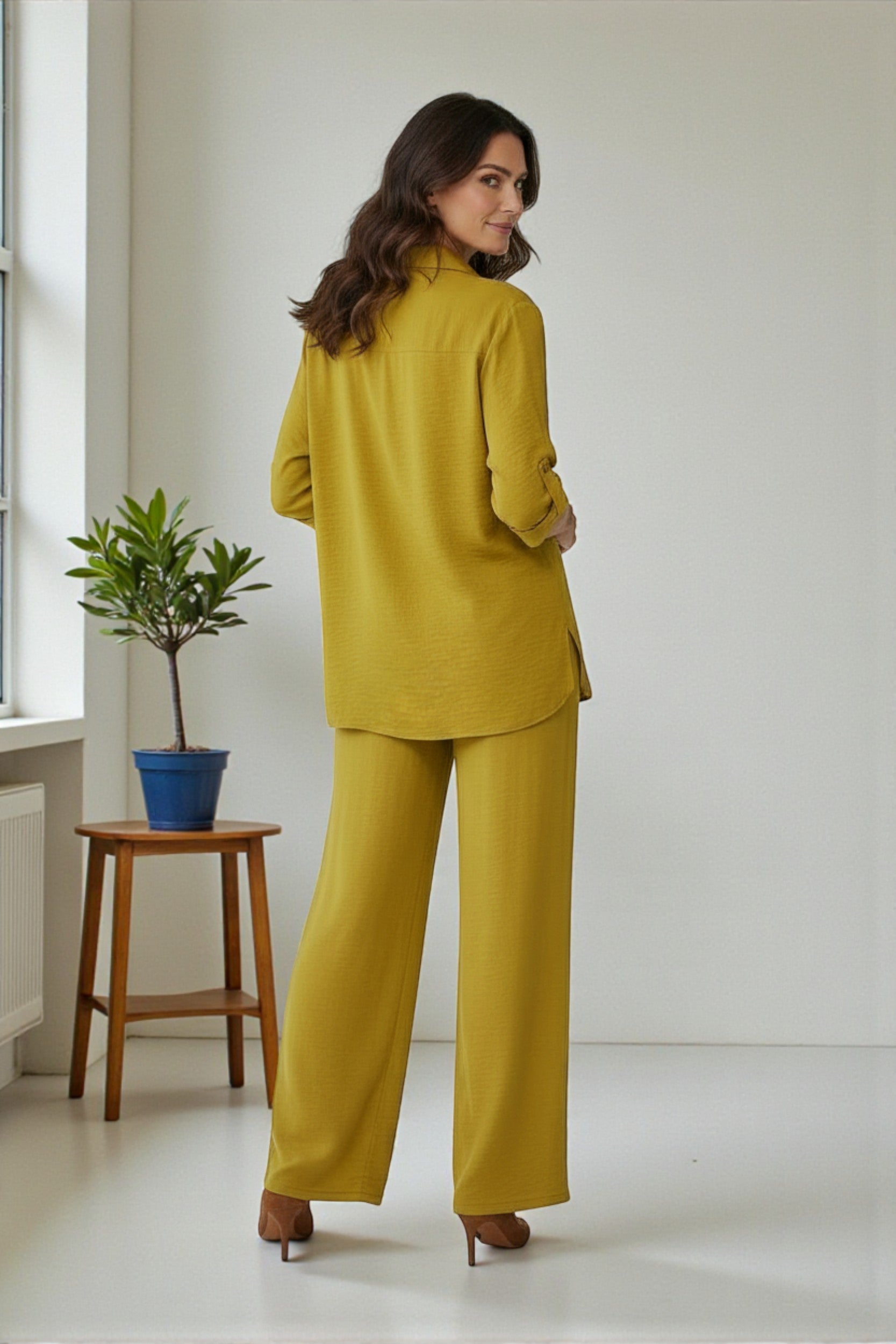 25613-R Lace-Up Relaxed Blouse & Wide-Leg Pant Set