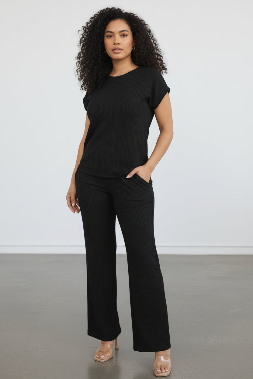 S25651-R Ribbed Relaxed Two Piece Set