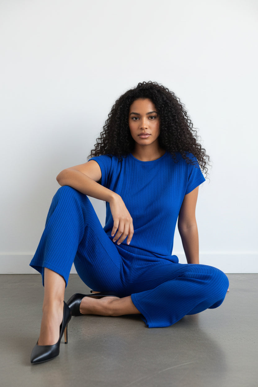 S25651-R Ribbed Relaxed Two Piece Set