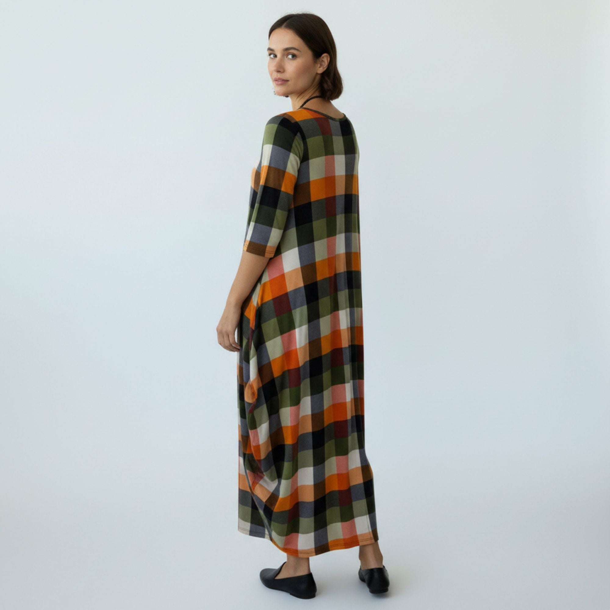 HH645X-P3 Plus Size Printed Relaxed Fit Draped Maxi Dress