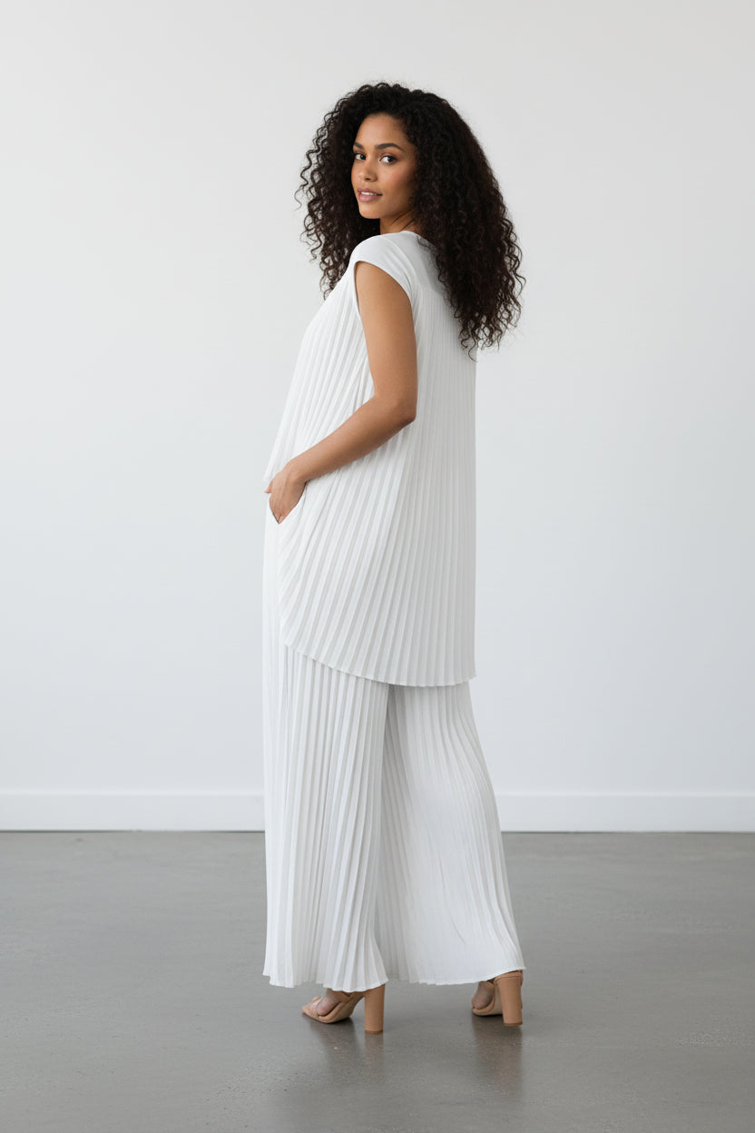 S25639-R 2PCS PLEATED TOP PANTS SET